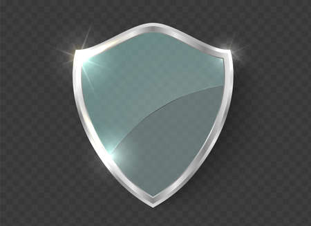 Glass shield. 3D blue acrylic glass panel. Vector protect symbolのイラスト素材