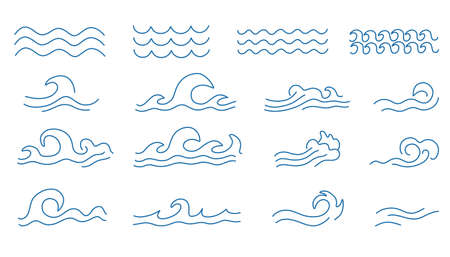 Sea wave. Doodle ocean curl waves. Vector marine outline sketchのイラスト素材