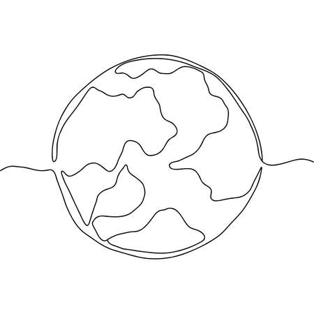 Continuous thin one line earth. Globe world single line. Vector planet contour conceptのイラスト素材