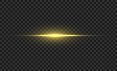 Golden glowing light. Gold glow flash with sparcle. Vector sunrise effect. Realistic shiny beam setのイラスト素材