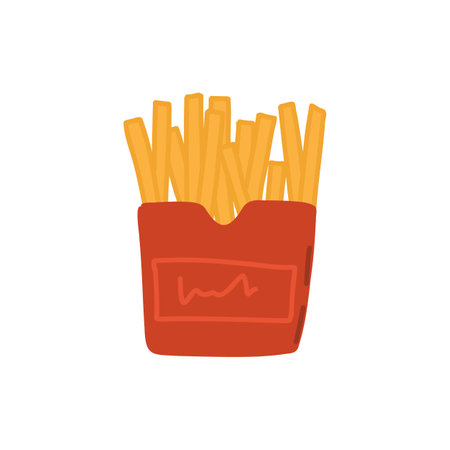 Potatoes french fries. Hand drawn fast food concept. Vector doodle illustration.のイラスト素材