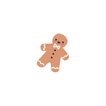 Funny ginger man cartoon sticker. Gingerbread doodle xmas clipart. Vector hand drawn christmas...