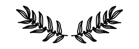 Doodle floral laurel. Hand drawn tree branches with leaves and flowers. illustrationのイラスト素材