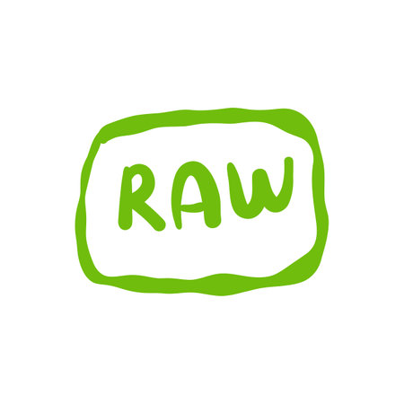 Raw food. Eco organic labels. Bio ecology vegan badge hand drawn. Vector healthy food iconのイラスト素材