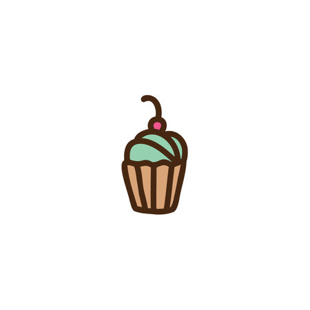 Cake. Sweet cupcake hand drawn illustration. Pastry for menu design, cafe decoration. Vector cartoon illustration.のイラスト素材