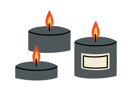 Various candle. Wax candle illustration. Soy wax candles in jar. Different shapes and sizes. Vector clipart collectionのイラスト素材