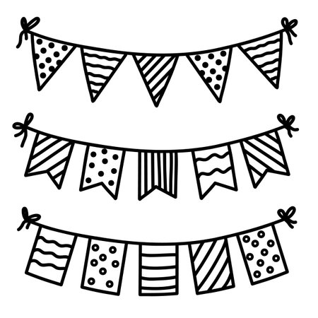 Doodle bunting garland flag illustration. Hand drawn sketch style. Vector holiday decorationのイラスト素材