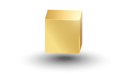 3d gold metallic cube. Realistic vector geometric shape. Golden glossy box with shadowのイラスト素材