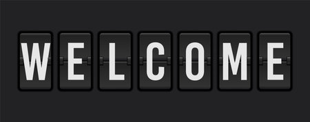 Welcome. Airport flip board panel. Typography font display. Vector realistic terminal analog board.のイラスト素材