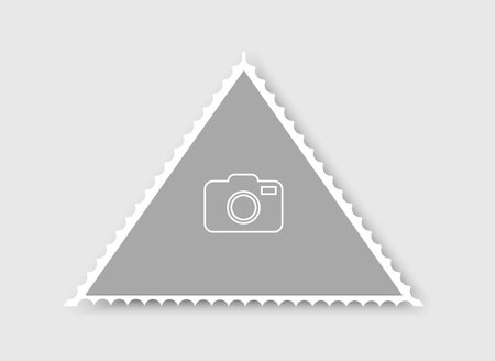 Postage stamp frame. Empty border template for postcards and letters. Blank triangle postage stamp with perforated edge.のイラスト素材