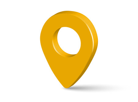 3D Yellow Location Pin Icon - Realistic Map Marker for Navigation, Travel, Business, GPS, Tourism Design Projectsのイラスト素材