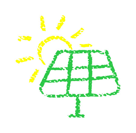 Hand-Drawn Solar Panel and Sun Icon for Renewable Energy, Eco-Friendly Projects, and Sustainability Awareness. Vector illustrationのイラスト素材