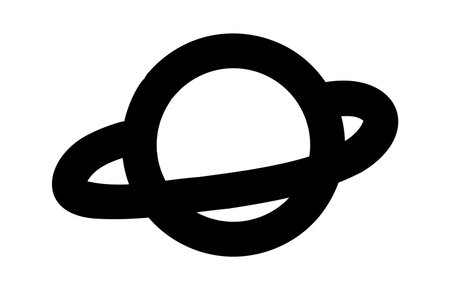 Hand-drawn doodle Saturn planet icon simple cute sketch rings space astronomy cosmic symbol isolated on white background for design and decoration.のイラスト素材
