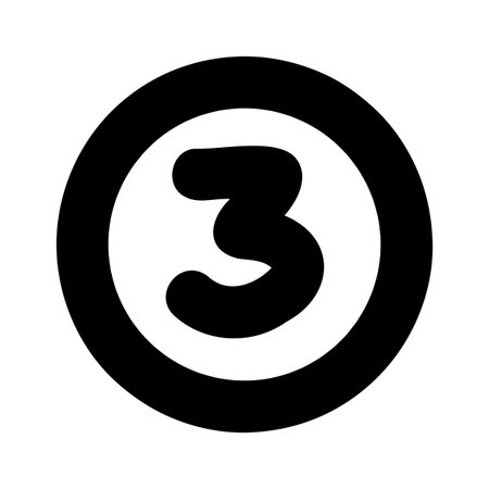 Hand-drawn doodle number three icon inside circle simple cute sketch for notes, lists, decoration, planner, isolated on white background for design use.のイラスト素材