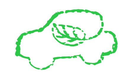 Childs Green Crayon Car with Leaf Inside, Eco-Friendly Transportation Concept for Sustainable Future, Nature and Environment. Vector illustrationのイラスト素材