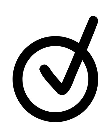 Hand-drawn doodle check mark in circle icon simple cute sketch symbol of completion and approval...