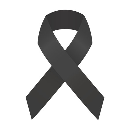 Black awareness ribbon symbol representing mourning, remembrance, melanoma awareness, and support for victims of violence and loss, clean minimal vector design suitable for memorials, charity campaigns, education, and social awareness projects. Vector illustrationのイラスト素材