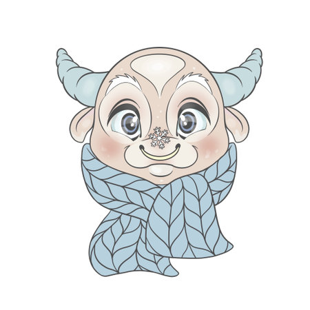 isolated cartoon frozen bull wearing scarfの写真素材