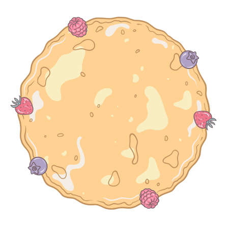 pancake with berries, strawberries, raspberries, blueberries, food drawing, isolated illustration on white backgroundの写真素材