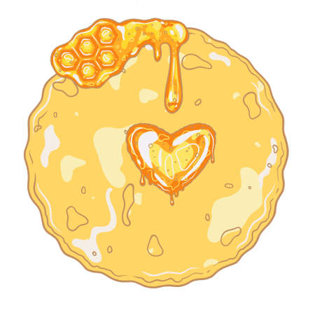 pancake with honey and honeycomb, food drawing, isolated illustration on white backgroundの写真素材