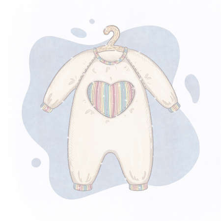 clothes for a newborn, baby. plush jumpsuit with rainbow heart. isolated illustrationの写真素材