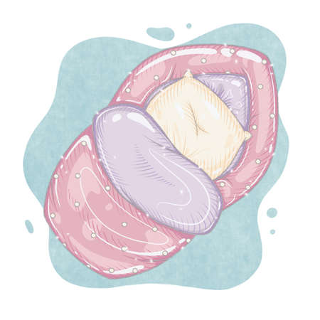 baby envelope for carrying and sleeping. baby things for the birth of a baby. cocoon and pillow. isolated illustrationの写真素材