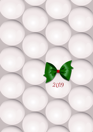 A minimalistic Christmas card with a Christmas tree balls with a green bow.のイラスト素材