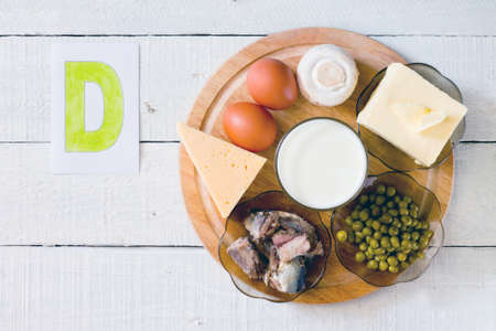 Foods containing vitamin D: cheese, eggs, mushrooms, milk, butter, peas canned in oil