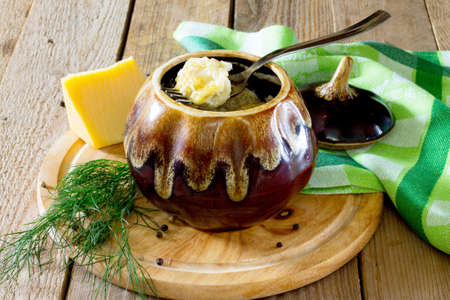 Dumplings with meat, baked with cheese, Russian national dishの写真素材