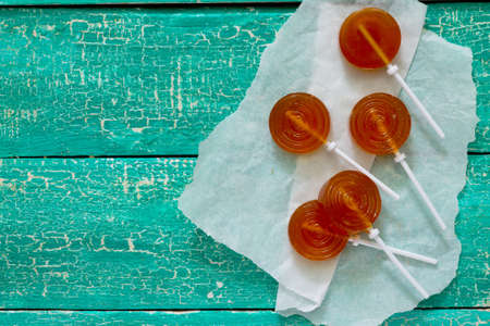 Candy lollipop on a stick ball, space for text.の写真素材