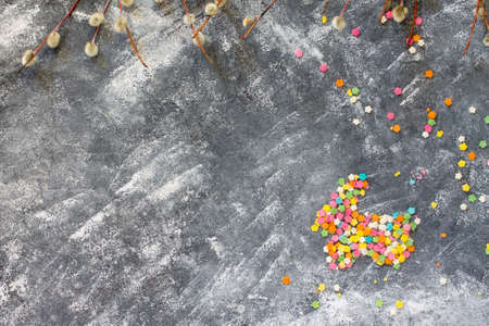 Cooking recipe background for the celebration of Easter on a concrete background. Top view, copy space. Food background.の写真素材