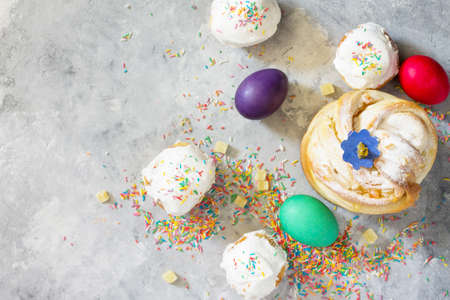 Kruffin sweet pastry - Easter recipe. Traditional food on a stone or slate background - bread cake...