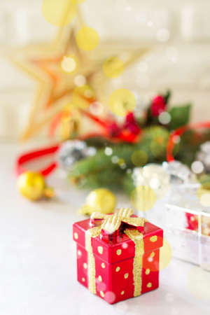 Christmas background with Christmas Present. Copy space.