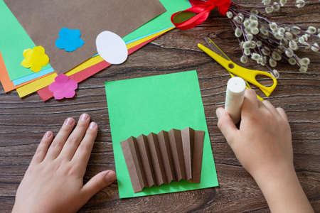 Instructions, step 3. Easter congratulation card with basket easter eggs. handmade. Project of...