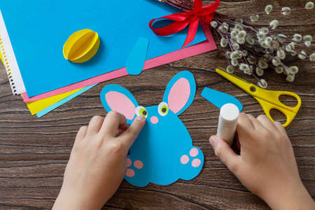 Instructions, step 6. Congratulation Easter bunny toy card with easter egg. handmade. Project of...
