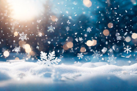 Abstract Christmas background with color mixing sparkling gold confetti. Winter blurred texture with snow and bokeh lights.の素材