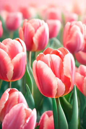 Photo for Spring background with beautiful pink tulips with bokeh. - Royalty Free Image