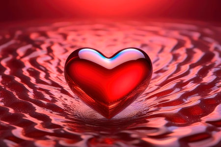 Happy Valentines day wallpaper. Valentines day background with glowing heart a 3D effect on dark background.の素材