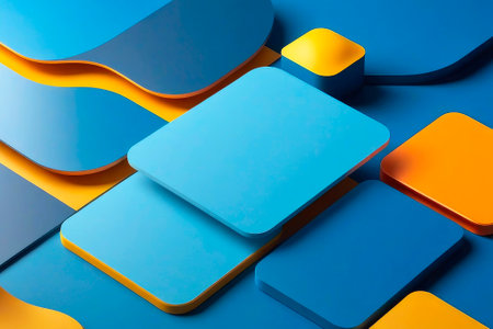 Abstract futuristic illustration background design in blue, yellow and orange colors.の素材