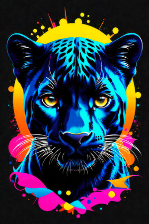 Abstract portrait of a adorable panther in a watercolor style. Digital graphics. Pop art style, animal graphic illustration.の素材