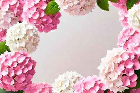 Spring background with beautiful pink and white hydrangea.の素材