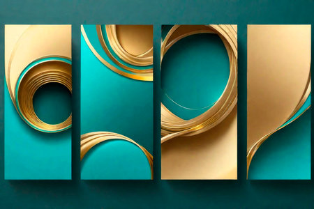Abstract futuristic illustration background design in turquoise and gold colors. Geometric technology background 2024.の素材
