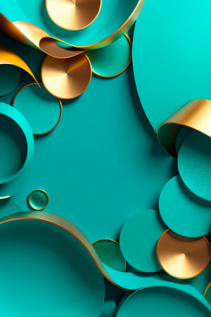 Abstract futuristic illustration background design in turquoise and gold colors. Geometric technology background 2024.の素材