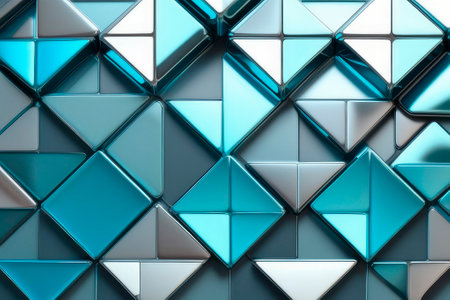 Mosaic cubic geometrical background. Wall decoration in light silver, dove color, rich pastel blue, graphite gray, beaver color tones. Abstract 3d background 2024.の素材
