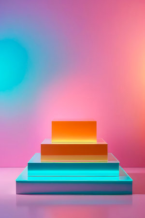 Empty podiums for product placement in the style of minimalism on pastel background. Trending color concept of the year 2024. Abstract iridescent and geometric spectral chromatic liquid.の素材