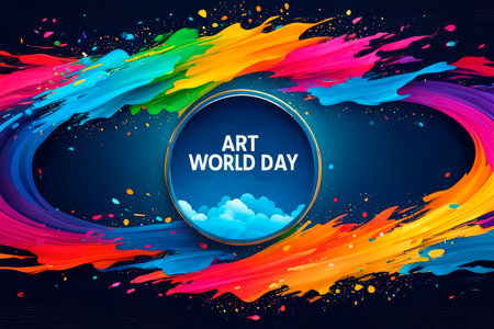 International holiday and festival 15 April template, layout and mock up. Art day banner concept. Art and creativity. Paints and palette. Colorful pencils.の素材