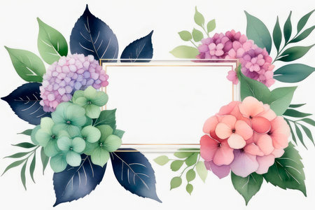 Abstract art background vector with hydrangeas. Watercolor wedding invitation template for cover, wedding card, menu design. Luxury invitation card background with blue and pink colors palette.の素材