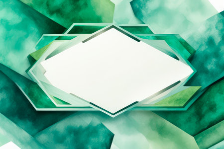 Abstract background with geometric spectral figure hexagonal frame. Collage image picture of mystical geometry figure with in forest green colors, jungle green, jade, foam green color palette.の素材