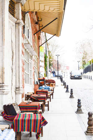 Tea tables outside on the street of Istanbul