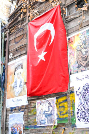 Turkish flag hanging on the wallのeditorial素材